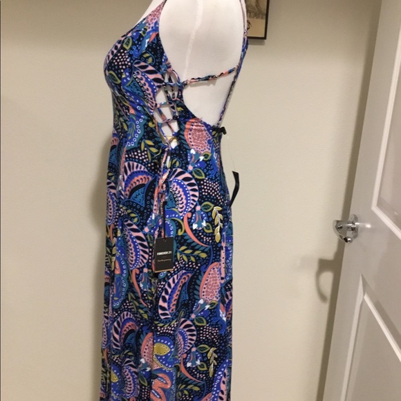 Forever 21 NWT Long Black Multi Print dress L - Picture 1 of 7